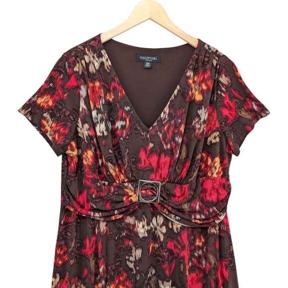 Perceptions Woman Maxi Dress Multicolor Floral Short Sleeve V Neck Size 18W - Picture 3 of 11